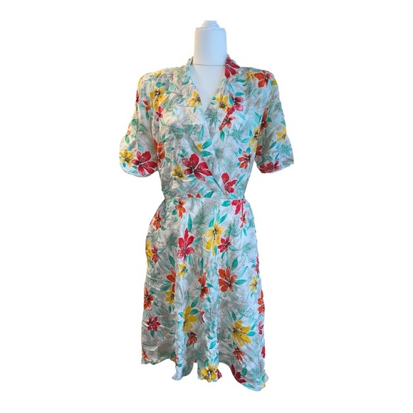 Alberto Makali Vintage Tropical Hibiscus Midi Dress Size 14 WA1 - Picture 1 of 6